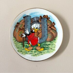 Vintage Disney Alphabet Collectible Gold Rim Mini Plate "U" Uncle Scrooge 3.25"